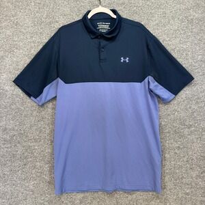 Under Armour Performance Polo Men Large Blue Colorblock Short Sleeve Golf Shirt